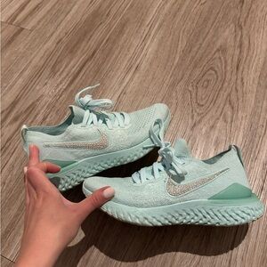 CustomNike Blue Athletic Shoes with Rhinestones